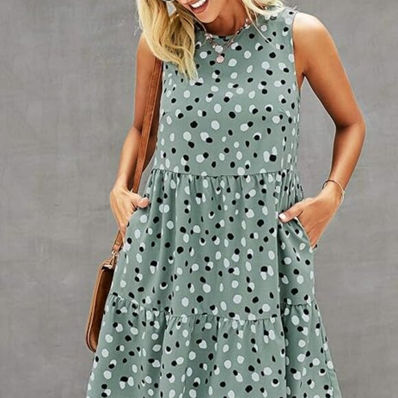 ECOWISH Women Dresses Sleeveless Summer Casual Sundress A Line Loose Swing - Picture 2 of 7